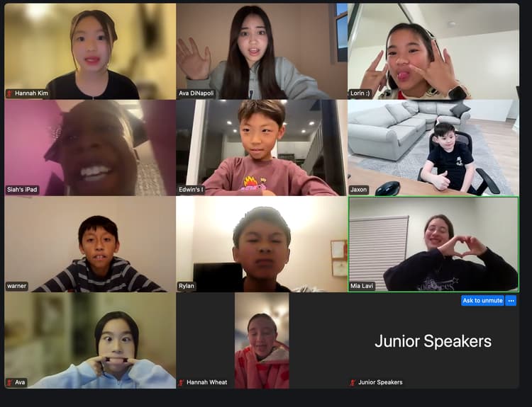 A Junior Speakers virtual class on a video call